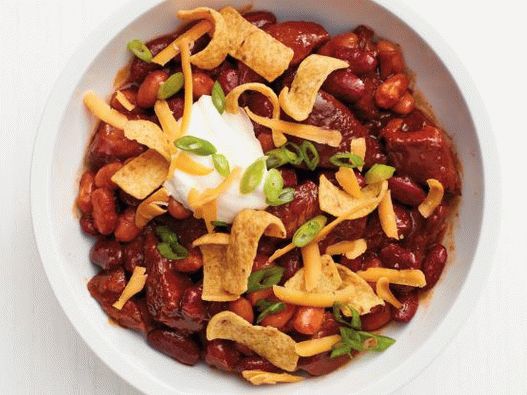 Foto del Cile in una pentola a cottura lenta Foto del Cile in una pentola a cottura lenta