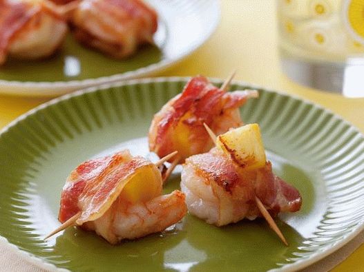 Foto del piatto - Gamberi con ananas avvolto in pancetta