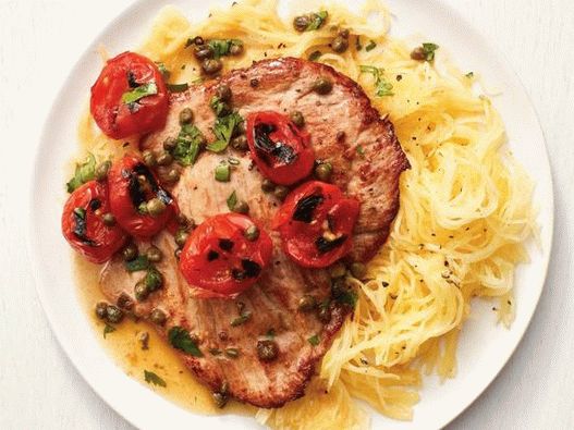 Foto del piatto - Scalopini di maiale con spaghetti di zucca