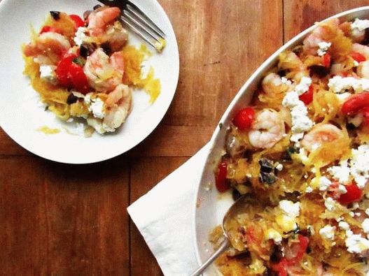 Foto del piatto - Spaghetti alla zucca greca con gamberi