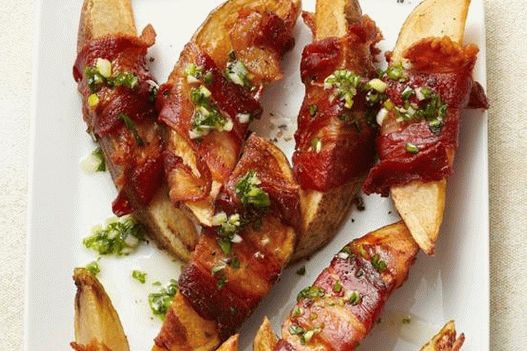 Foto del piatto - Patate avvolte nella pancetta in una glassa al miele