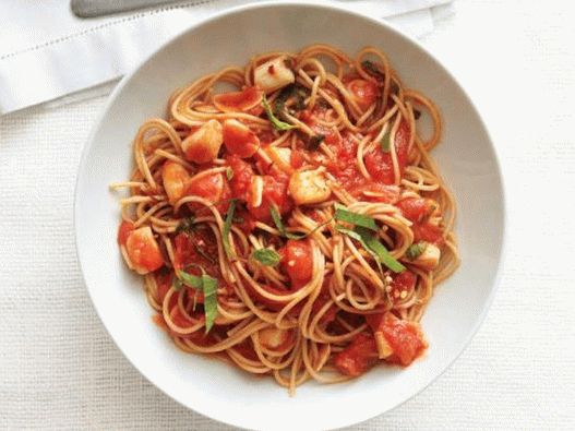 Foto del piatto - Spaghetti e capesante, affumicato in salsa marinara