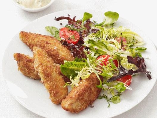 Foto del piatto - Petti di pollo fritti impanati con insalata