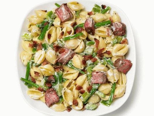 Foto del piatto - Insalata di carne con pasta, peperone e fagiolini