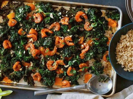 Gamberi con verdure al forno