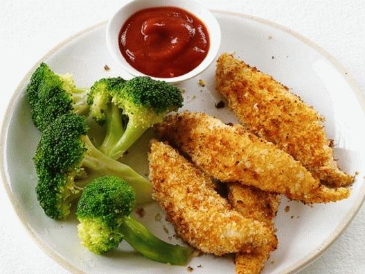 Bastoncini di pollo con contorno di broccoli al vapore