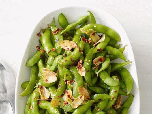 Soia Edamame in baccelli di aglio fritto