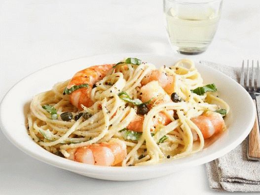 Foto di spaghetti al limone e gamberetti