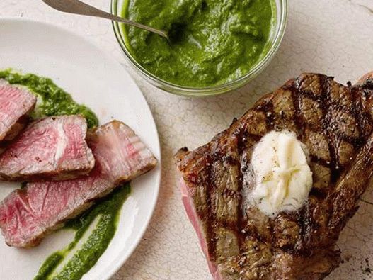 Bistecca ribeye alla griglia con confettura verde