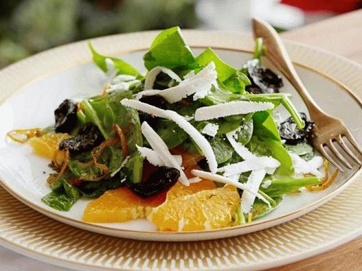 Foto del piatto - Insalata di spinaci fritti con olive fritte in olio di arancio e rosmarino