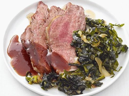 Foto del piatto - Bistecca delicata con crosta tagliente e contorno di cavolo in umido