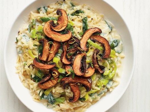 Foto del piatto - Crema di pasta di orzo con porri e salsa di champignon