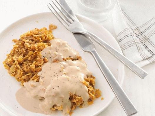 Foto del piatto - Braciola di pane grattugiata di corn flakes con salsa di panna